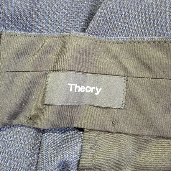 THEORY Mens Mayer Emerson Wool Pants Trousers Navy Suble Checked Size 36 / 34